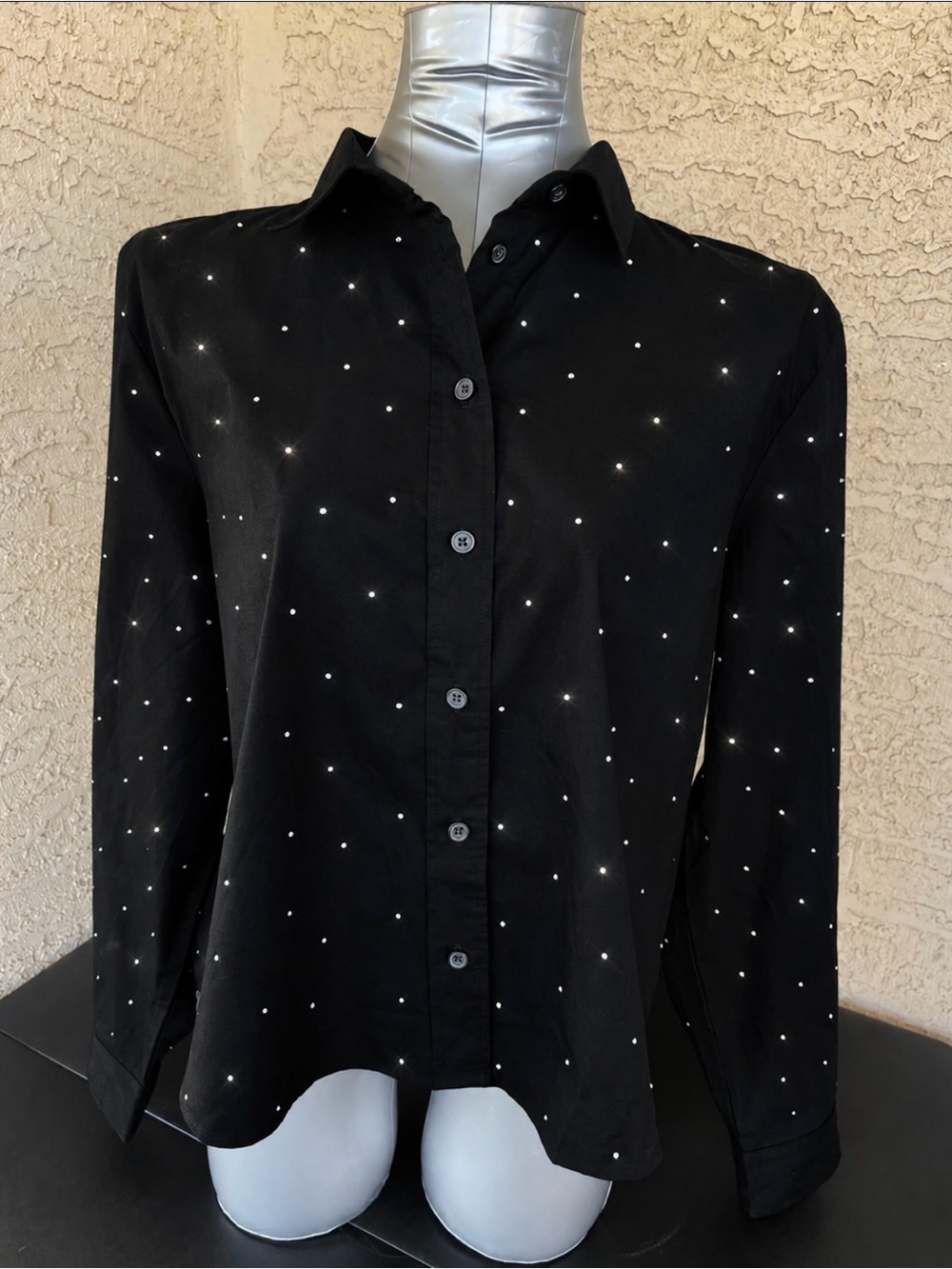 J crew Factory Women's holiday black Button-Up Shirt with sparkly accents
